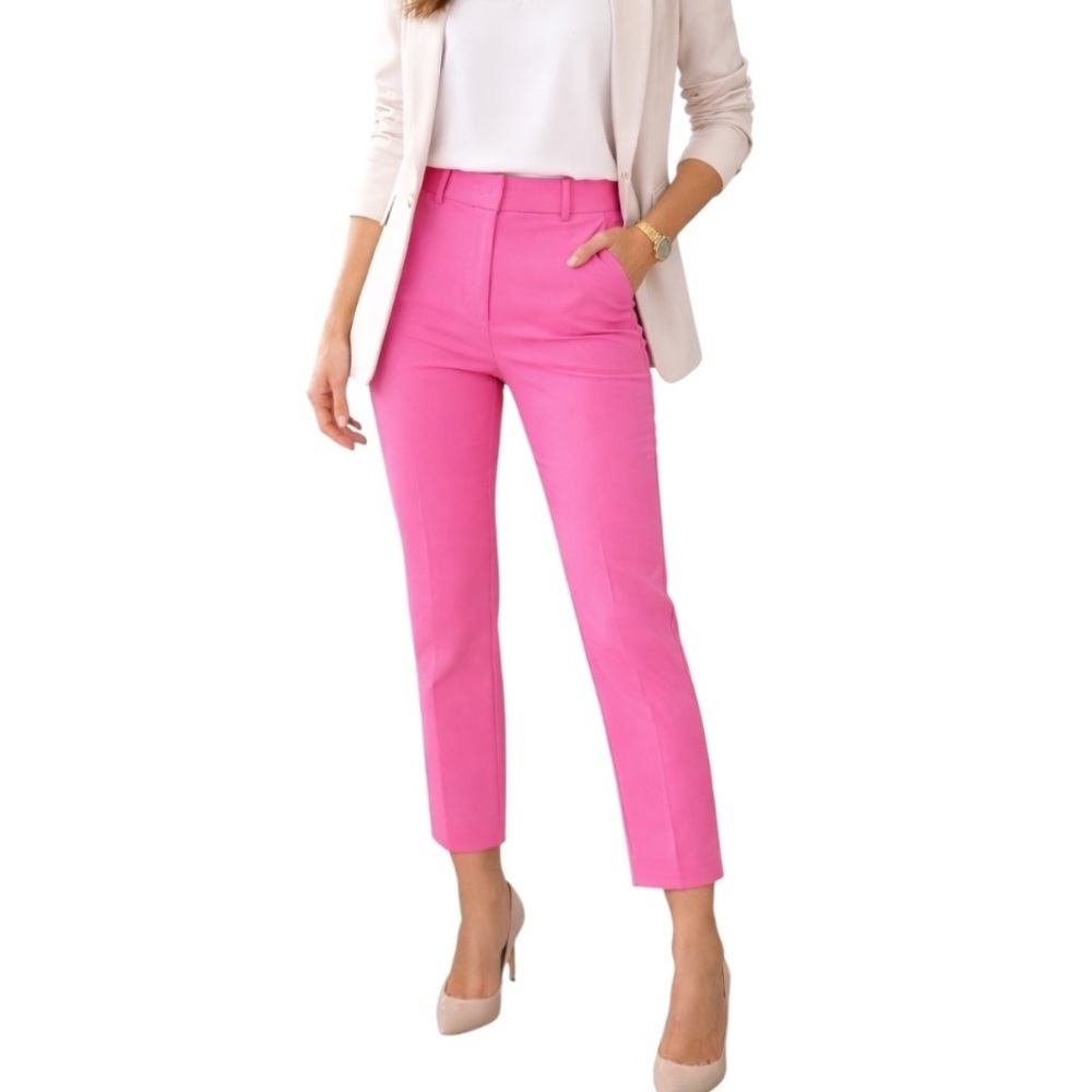 H&M 8 Bright Pink Cropped Straight Skinny Pants Office Feminine